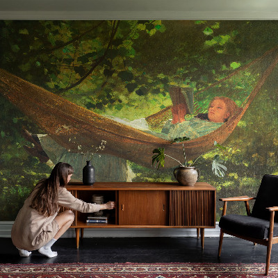 Fototapet för barn med motiv som visar avkoppling i en hängmatta