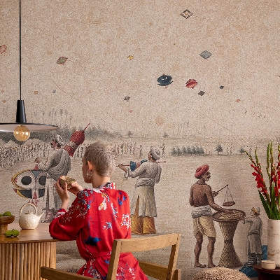 Självhäftande fototapet med motiv av svävande drakar