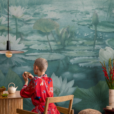 3D fototapet med motiv av vattenblommor