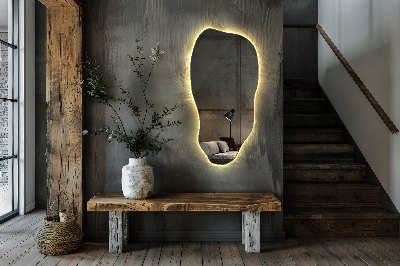 Oregelbundet formad spegel modern med LED-belysning