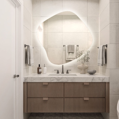 Spegel led belysning organisk form en modern detalj