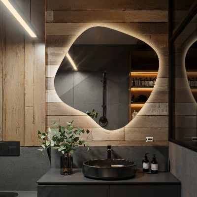 Spegel led belysning organisk form en modern detalj