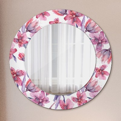 Dekorativ rund spegel med tryck Akvarell blommor