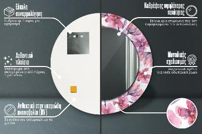 Dekorativ rund spegel med tryck Akvarell blommor