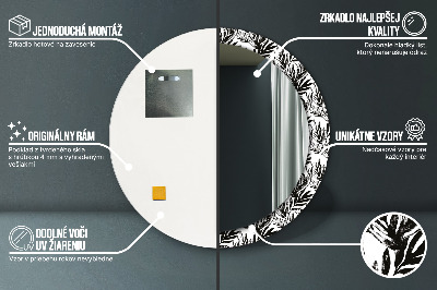 Dekorativ rund spegel med tryck Monstera