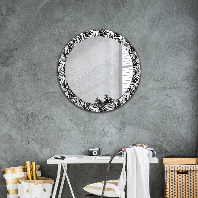 Dekorativ rund spegel med tryck Monstera