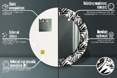 Dekorativ rund spegel med tryck Monstera