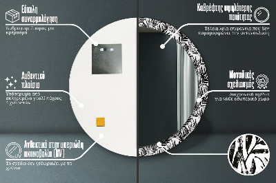 Dekorativ rund spegel med tryck Monstera