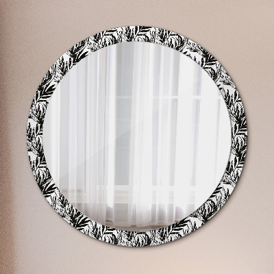 Dekorativ rund spegel med tryck Monstera
