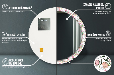 Dekorativ rund spegel med tryck Pionknoppar
