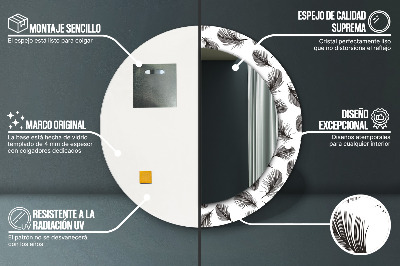 Dekorativ rund spegel med tryck Fjädrar