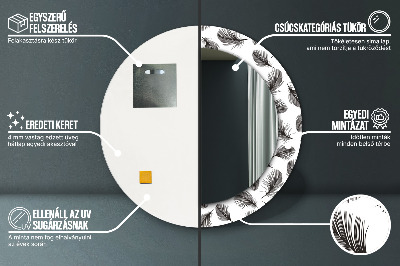 Dekorativ rund spegel med tryck Fjädrar