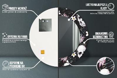 Dekorativ rund spegel med tryck Skalle blommor