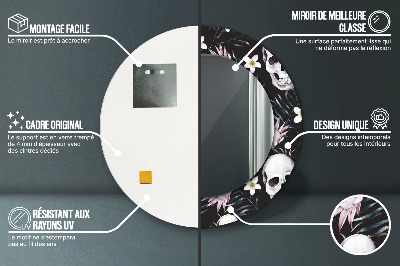 Dekorativ rund spegel med tryck Skalle blommor