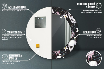 Dekorativ rund spegel med tryck Skalle blommor