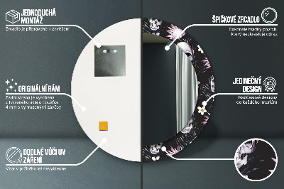 Dekorativ rund spegel med tryck Skalle blommor