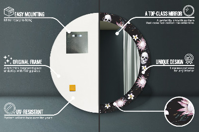 Dekorativ rund spegel med tryck Skalle blommor