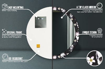 Dekorativ rund spegel med tryck Skalle blommor