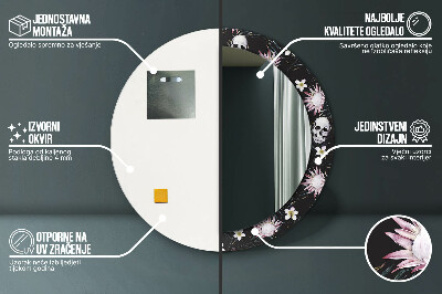 Dekorativ rund spegel med tryck Skalle blommor