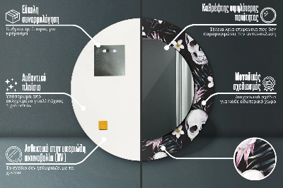 Dekorativ rund spegel med tryck Skalle blommor