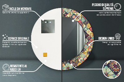 Rund spegel med tryck Etnisk blommig