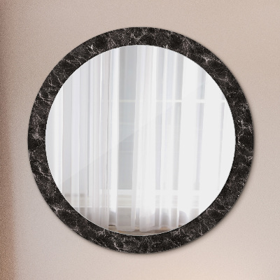 Rund spegel med tryck Svart marmor