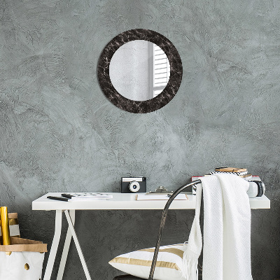Rund spegel med tryck Svart marmor