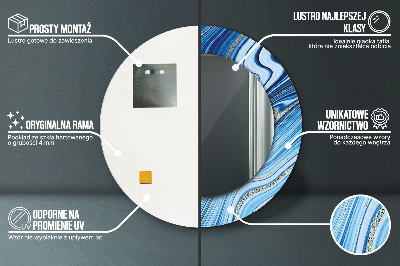 Dekorativ rund spegel med tryck Blå marmorering