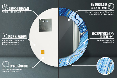 Dekorativ rund spegel med tryck Blå marmorering