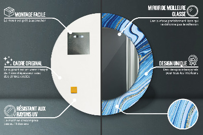 Dekorativ rund spegel med tryck Blå marmorering