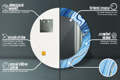 Dekorativ rund spegel med tryck Blå marmorering