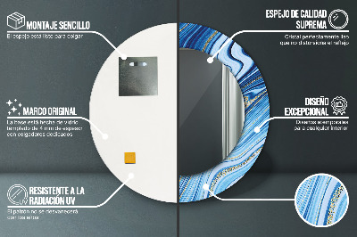 Dekorativ rund spegel med tryck Blå marmorering