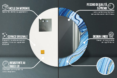 Dekorativ rund spegel med tryck Blå marmorering