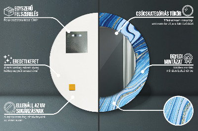 Dekorativ rund spegel med tryck Blå marmorering