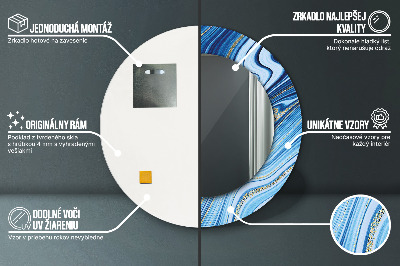 Dekorativ rund spegel med tryck Blå marmorering