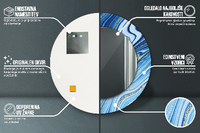 Dekorativ rund spegel med tryck Blå marmorering