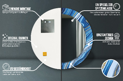 Dekorativ rund spegel med tryck Blå marmorering