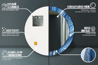 Dekorativ rund spegel med tryck Blå marmorering