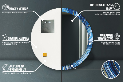 Dekorativ rund spegel med tryck Blå marmorering