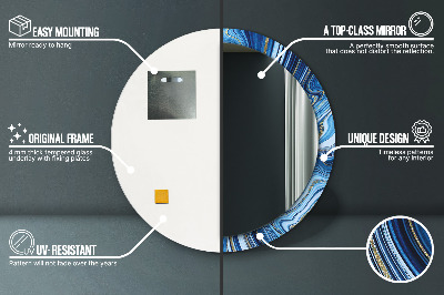 Dekorativ rund spegel med tryck Blå marmorering