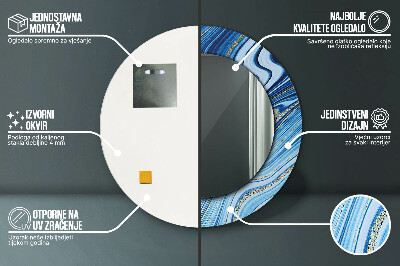 Dekorativ rund spegel med tryck Blå marmorering
