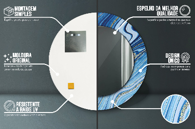 Dekorativ rund spegel med tryck Blå marmorering