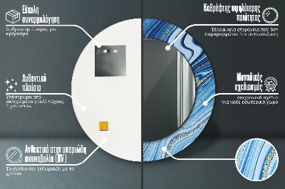 Dekorativ rund spegel med tryck Blå marmorering