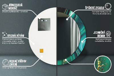 Dekorativ rund spegel med tryck Smaragd marmor