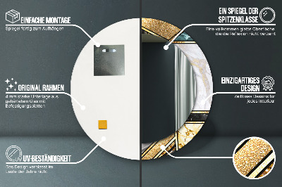 Dekorativ rund spegel med tryck Marmor agat och guld