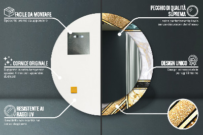 Dekorativ rund spegel med tryck Marmor agat och guld