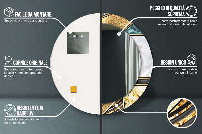 Dekorativ rund spegel med tryck Marmor agat och guld