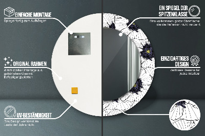 Rund spegel med tryck Linjära blommor sammansättning