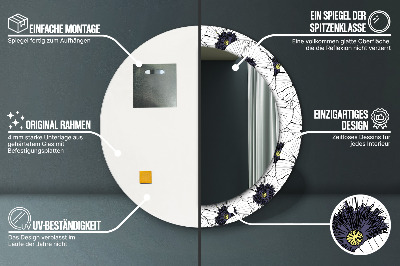 Rund spegel med tryck Linjära blommor sammansättning