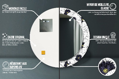 Rund spegel med tryck Linjära blommor sammansättning